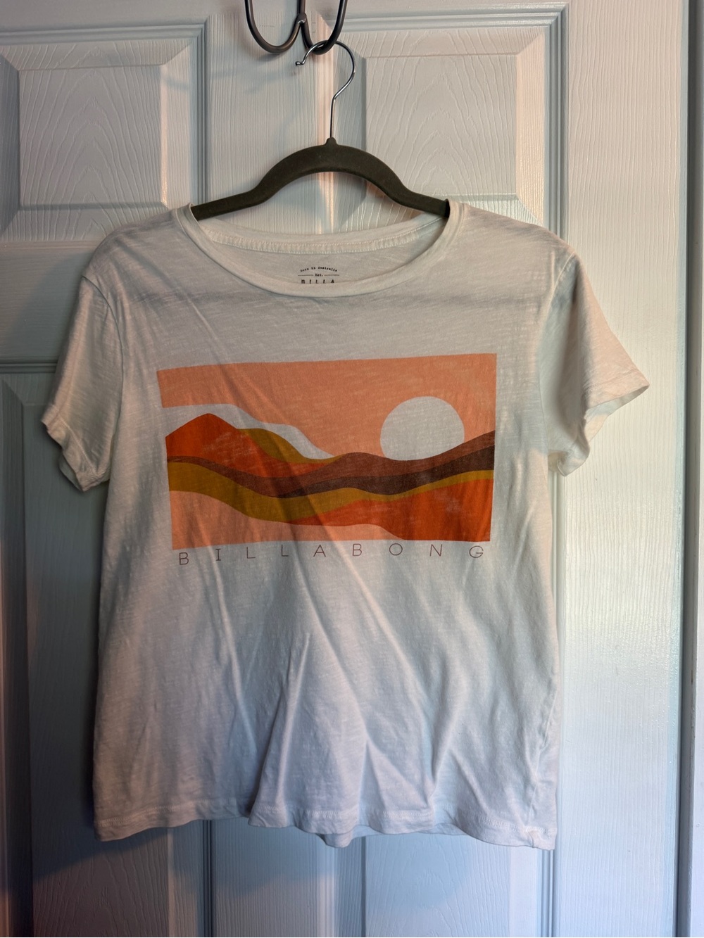 Billabong White Tee with Orange Sunset Graphic